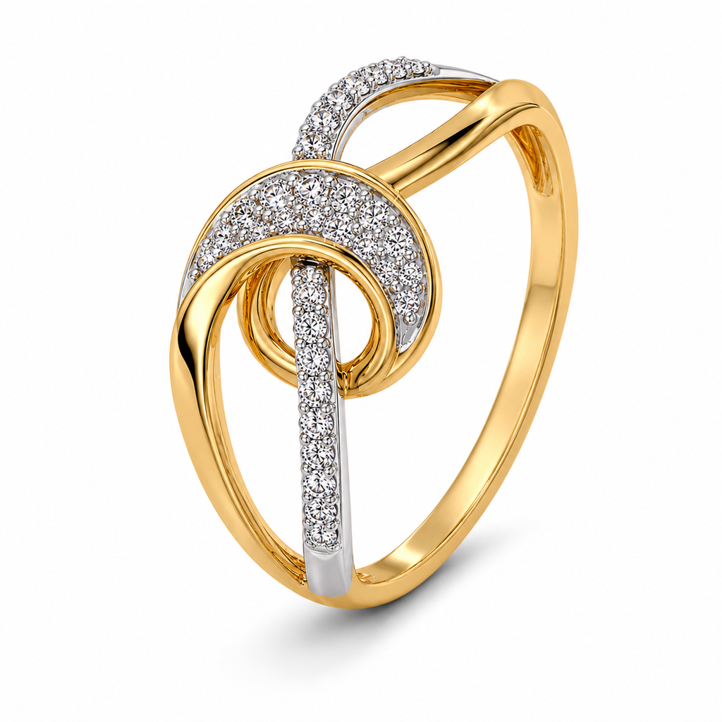 18K Gold Abstract Loop Ring, Two Tone Diamond Knot Ring, Unique Interlocking Wave Band, Dainty Promise Ring for Her, Anniversary Gift