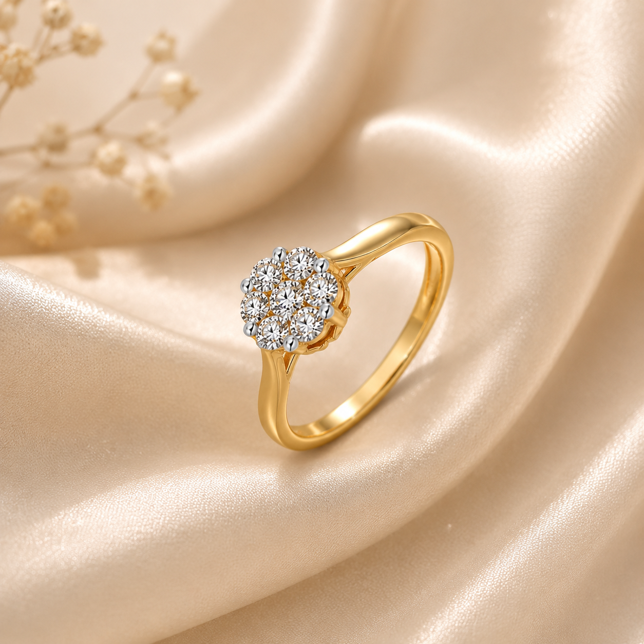 14K Gold Flower Diamond Ring, Cluster Engagement Ring, Delicate Solitaire Promise Ring, Dainty Floral Wedding Band, Anniversary Gift her