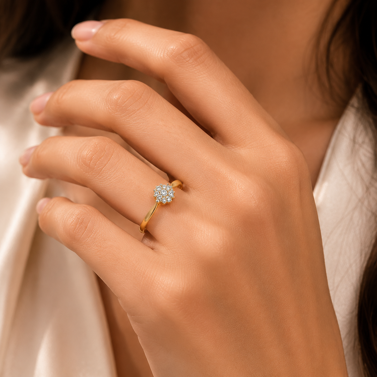 14K Gold Flower Diamond Ring, Cluster Engagement Ring, Delicate Solitaire Promise Ring, Dainty Floral Wedding Band, Anniversary Gift her