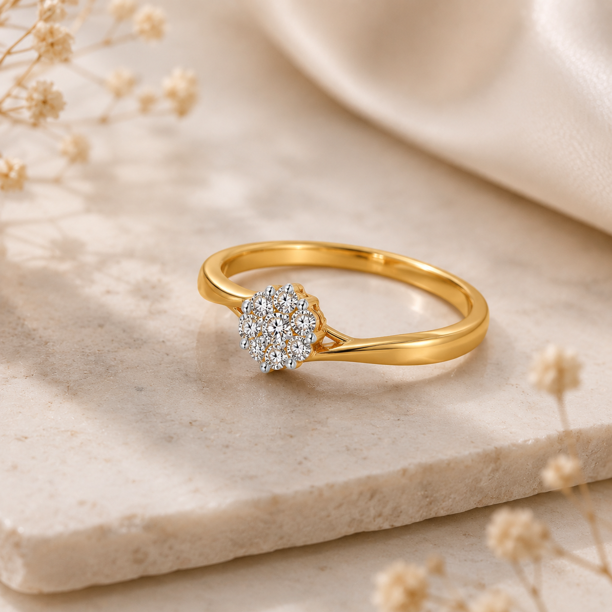 14K Gold Flower Diamond Ring, Cluster Engagement Ring, Delicate Solitaire Promise Ring, Dainty Floral Wedding Band, Anniversary Gift her