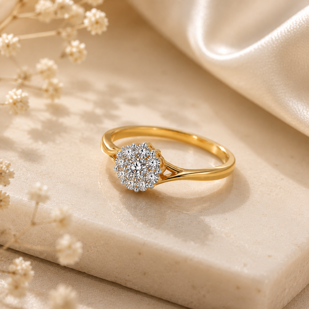 14K Gold Flower Diamond Ring, Cluster Engagement Ring, Delicate Solitaire Promise Ring, Dainty Floral Wedding Band, Anniversary Gift her