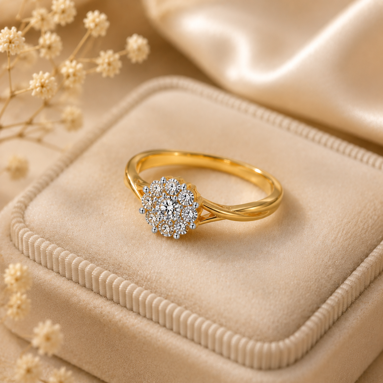 14K Gold Flower Diamond Ring, Cluster Engagement Ring, Delicate Solitaire Promise Ring, Dainty Floral Wedding Band, Anniversary Gift her