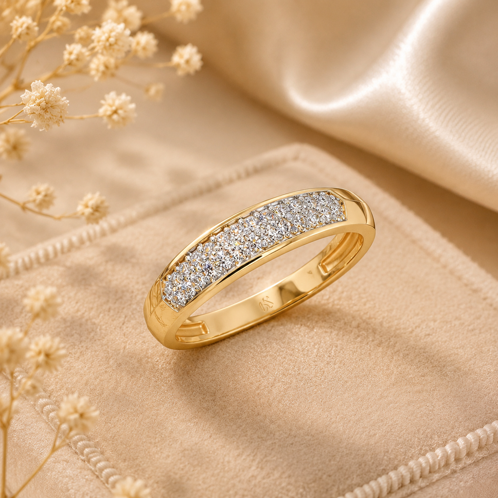 18K Gold Pave Diamond Band, Flush Set Wedding Ring for Her, Dainty Diamond Stacking Band, Classic Eternity Ring, Anniversary Gift for Wife