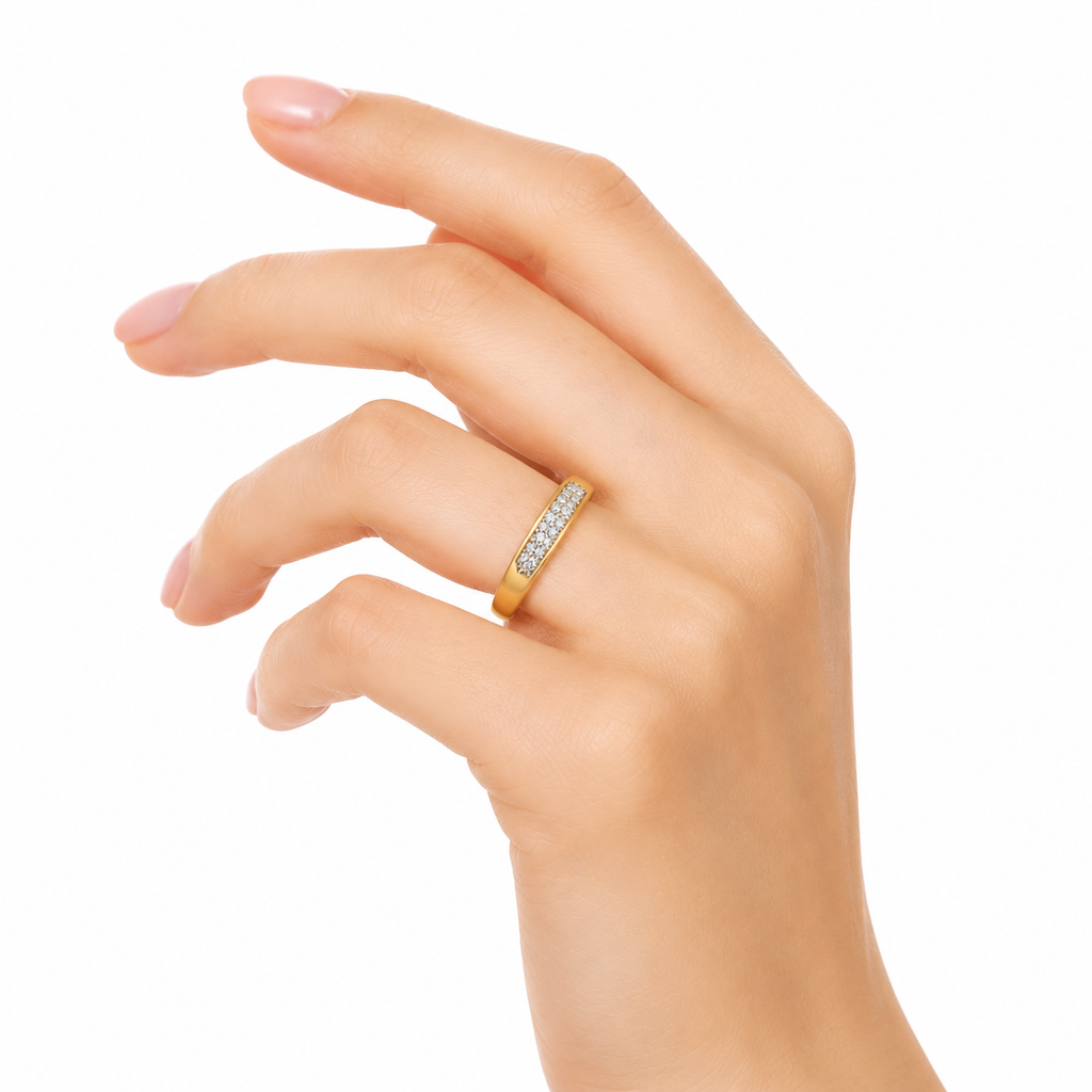 18K Gold Pave Diamond Band, Flush Set Wedding Ring for Her, Dainty Diamond Stacking Band, Classic Eternity Ring, Anniversary Gift for Wife