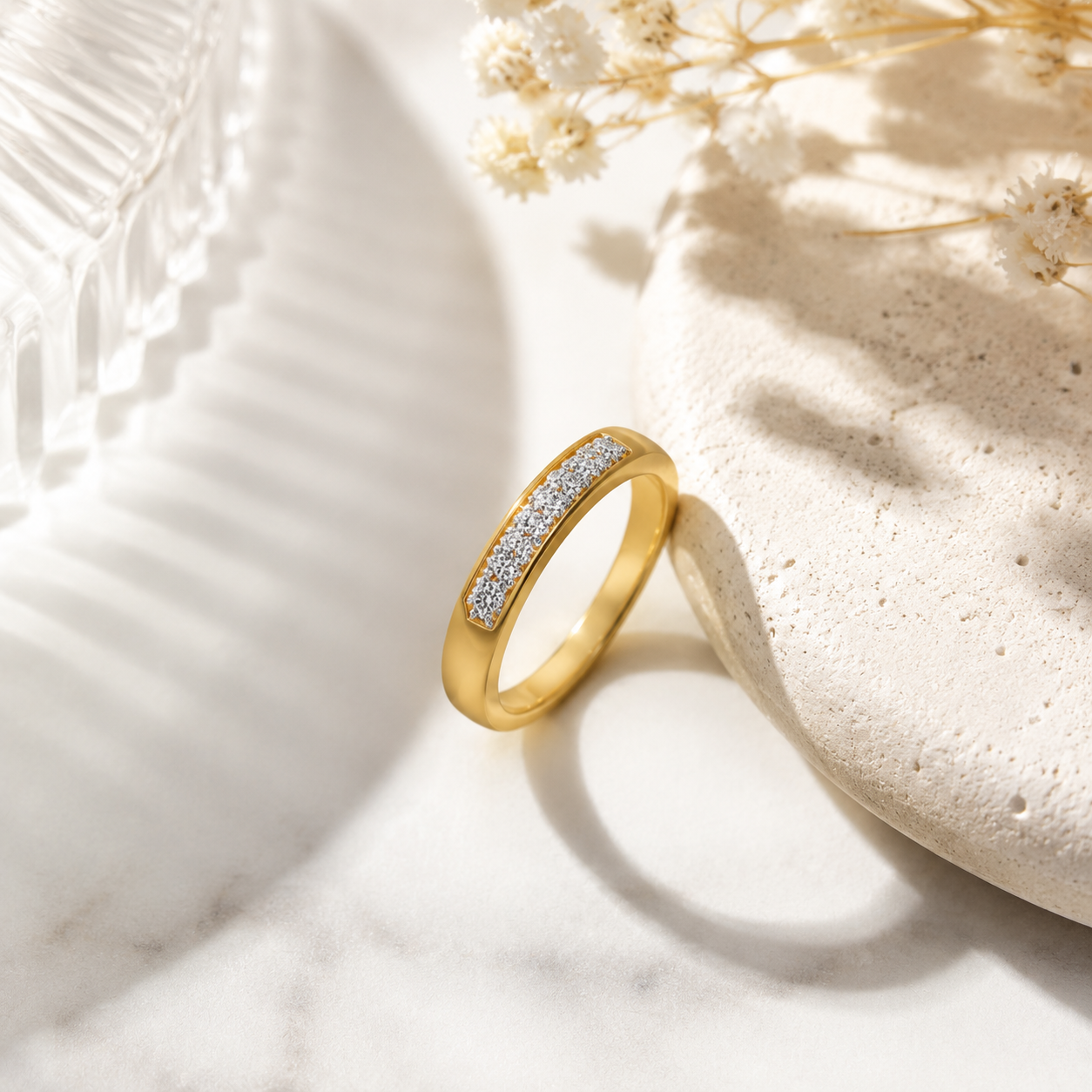 18K Gold Pave Diamond Band, Flush Set Wedding Ring for Her, Dainty Diamond Stacking Band, Classic Eternity Ring, Anniversary Gift for Wife
