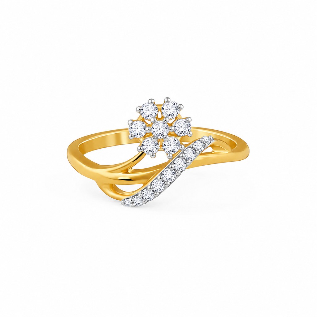 14K Gold Flower Diamond Ring, Cluster Diamond Engagement Ring, Delicate Bypass Floral Ring for Women, Unique Anniversary Gift, Promise Ring