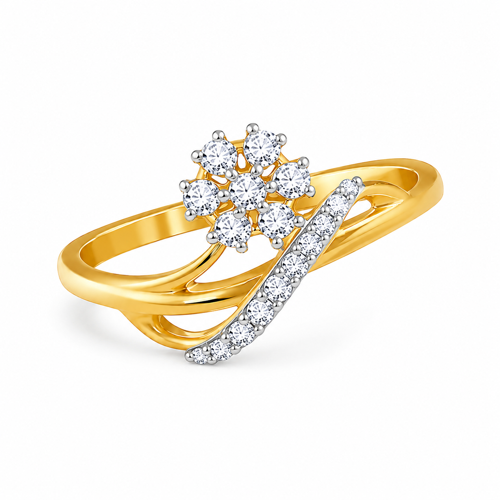 14K Gold Flower Diamond Ring, Cluster Diamond Engagement Ring, Delicate Bypass Floral Ring for Women, Unique Anniversary Gift, Promise Ring