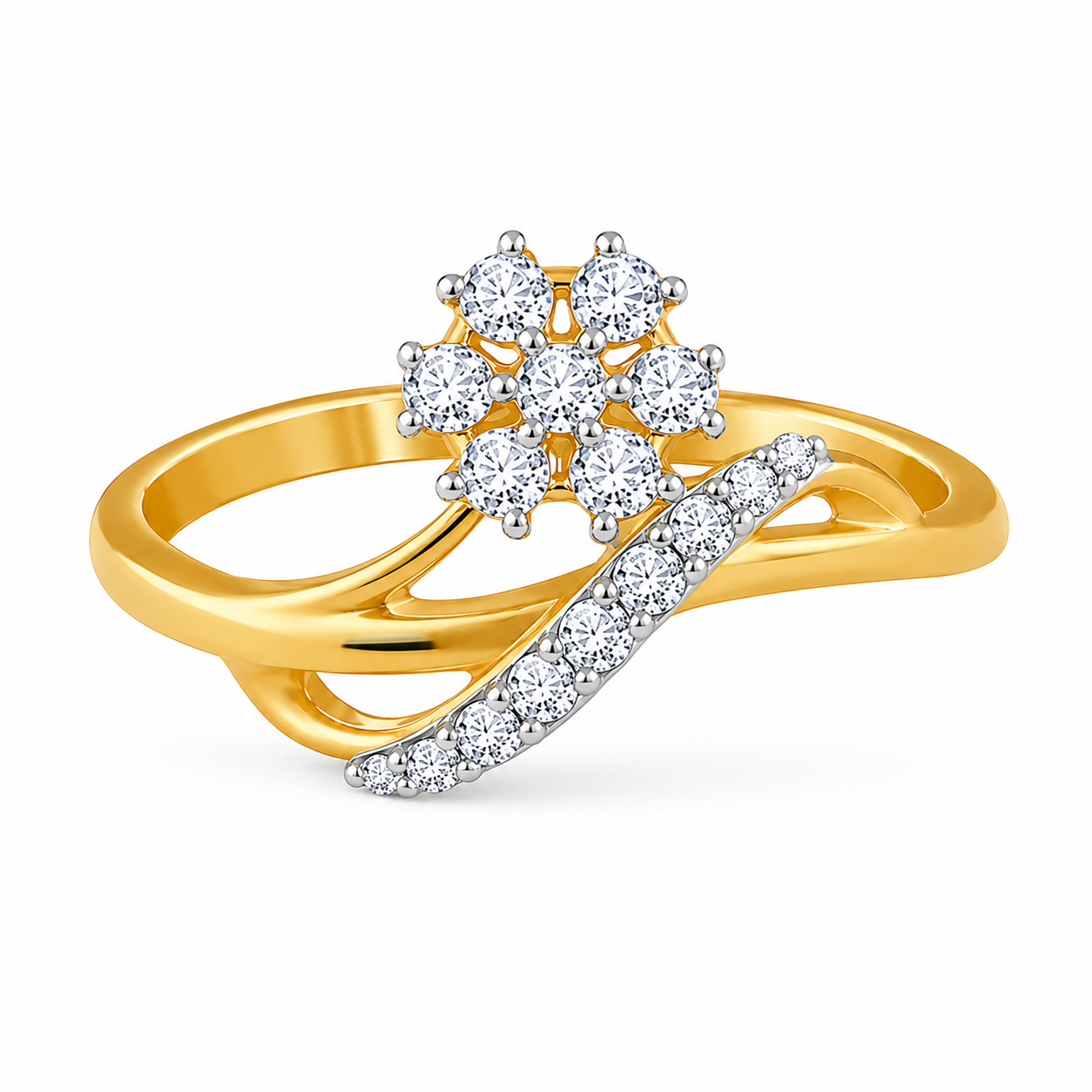 14K Gold Flower Diamond Ring, Cluster Diamond Engagement Ring, Delicate Bypass Floral Ring for Women, Unique Anniversary Gift, Promise Ring
