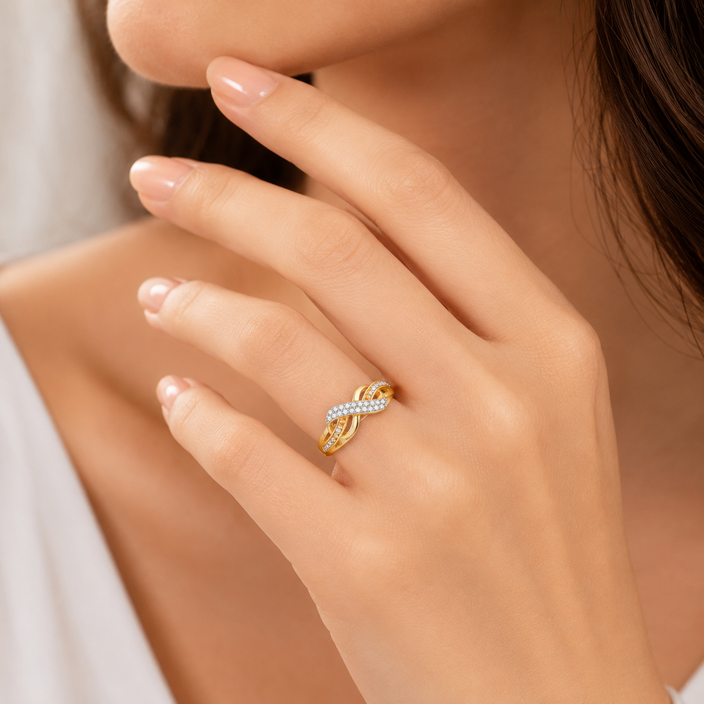 Gold Infinity Ring, Diamond Twist Wedding Band, Interwoven Eternity Ring, Unique Promise Ring for Her, 14K Gold Ribbon Ring, Anniversary Gift