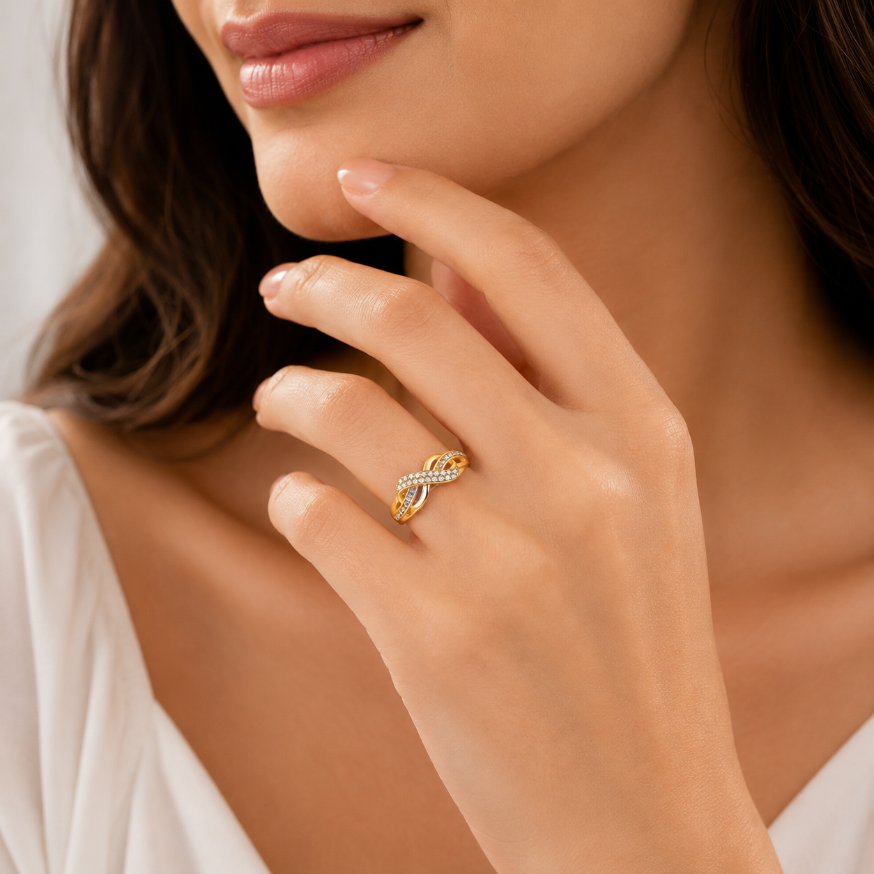 Gold Infinity Ring, Diamond Twist Wedding Band, Interwoven Eternity Ring, Unique Promise Ring for Her, 14K Gold Ribbon Ring, Anniversary Gift