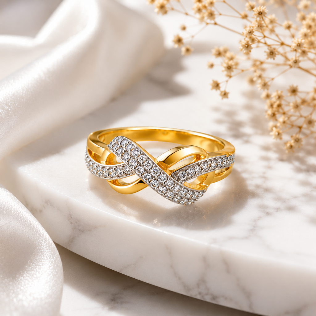 Gold Infinity Ring, Diamond Twist Wedding Band, Interwoven Eternity Ring, Unique Promise Ring for Her, 14K Gold Ribbon Ring, Anniversary Gift