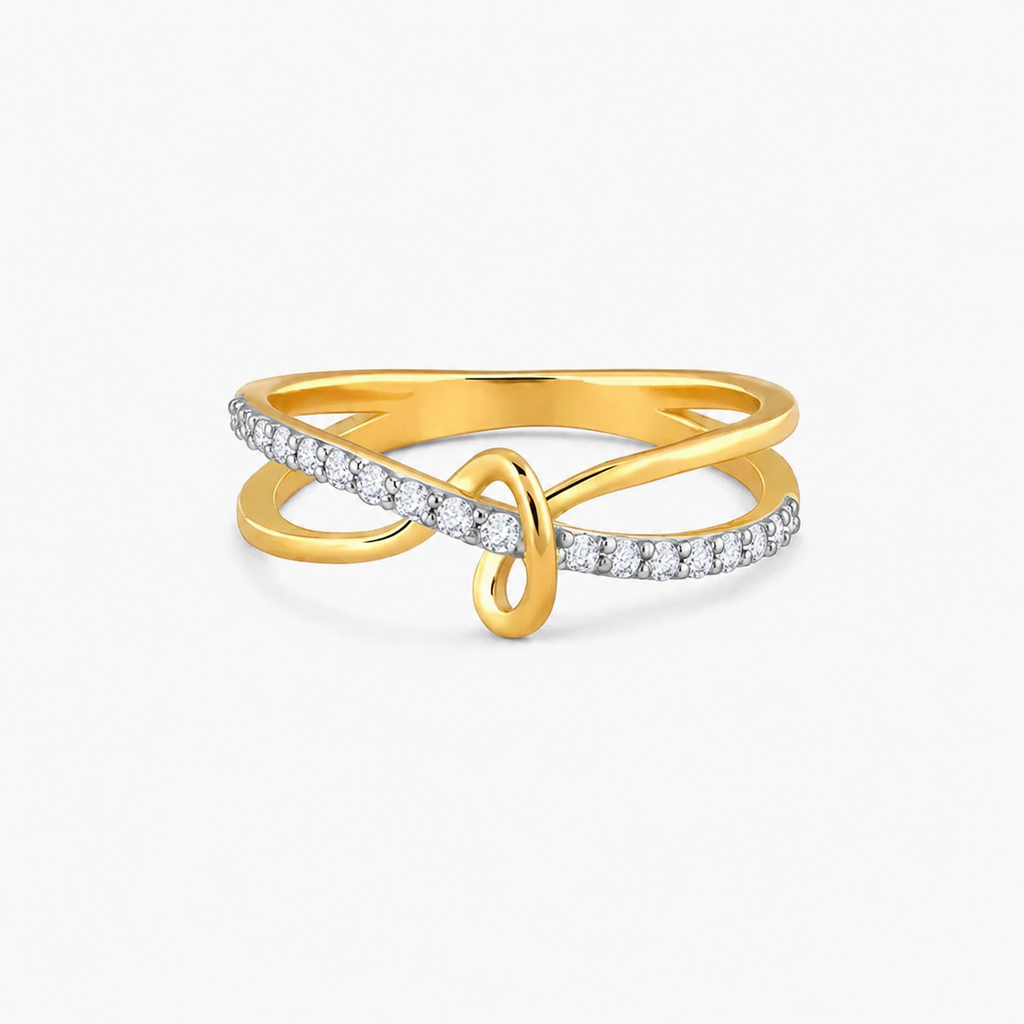 Diamond Wave Ring in 14K Gold, Layered Gold Band Ring, Dainty Infinity Knot Ring, Minimalist Diamond Statement Ring, Unique Anniversary Gift