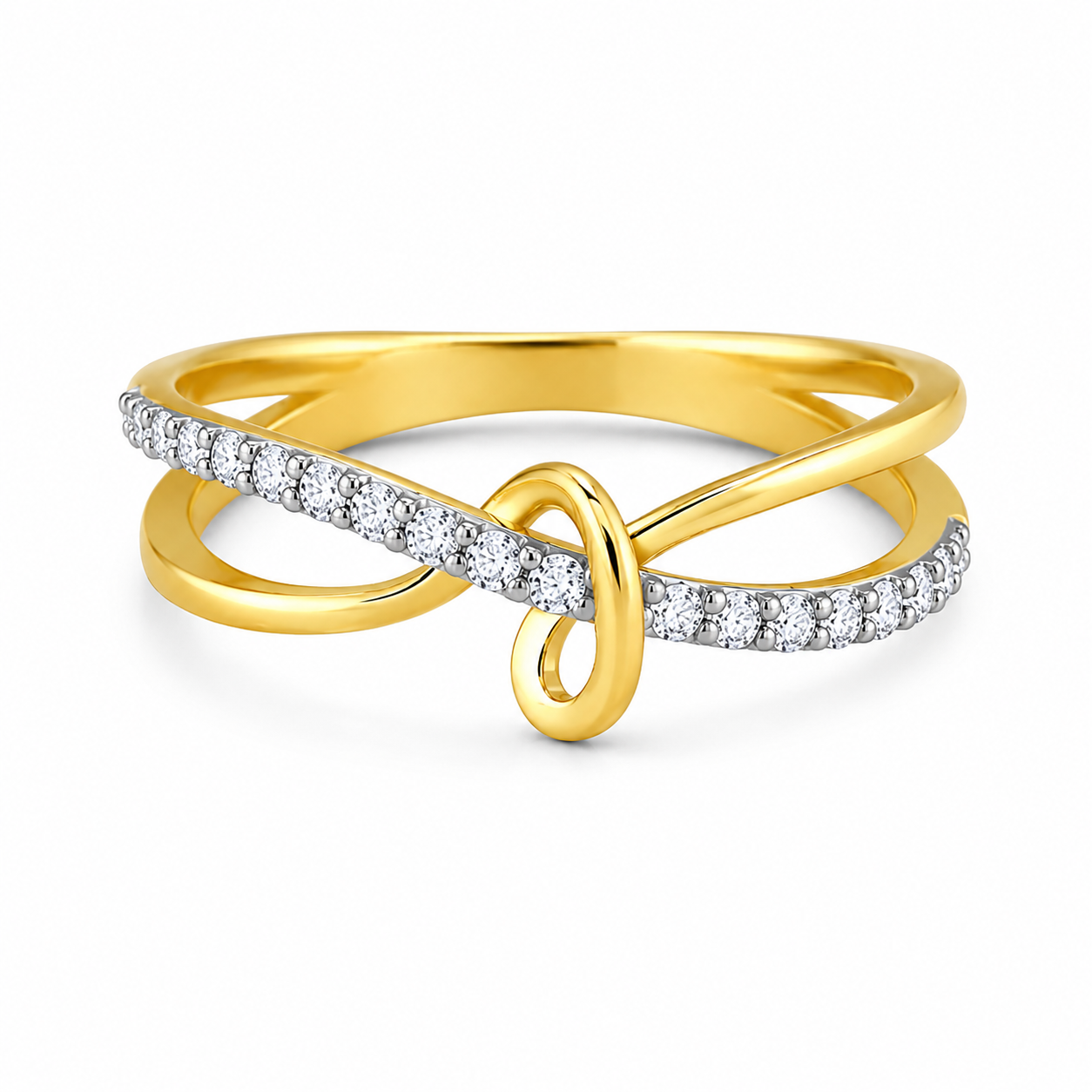 Diamond Wave Ring in 14K Gold, Layered Gold Band Ring, Dainty Infinity Knot Ring, Minimalist Diamond Statement Ring, Unique Anniversary Gift