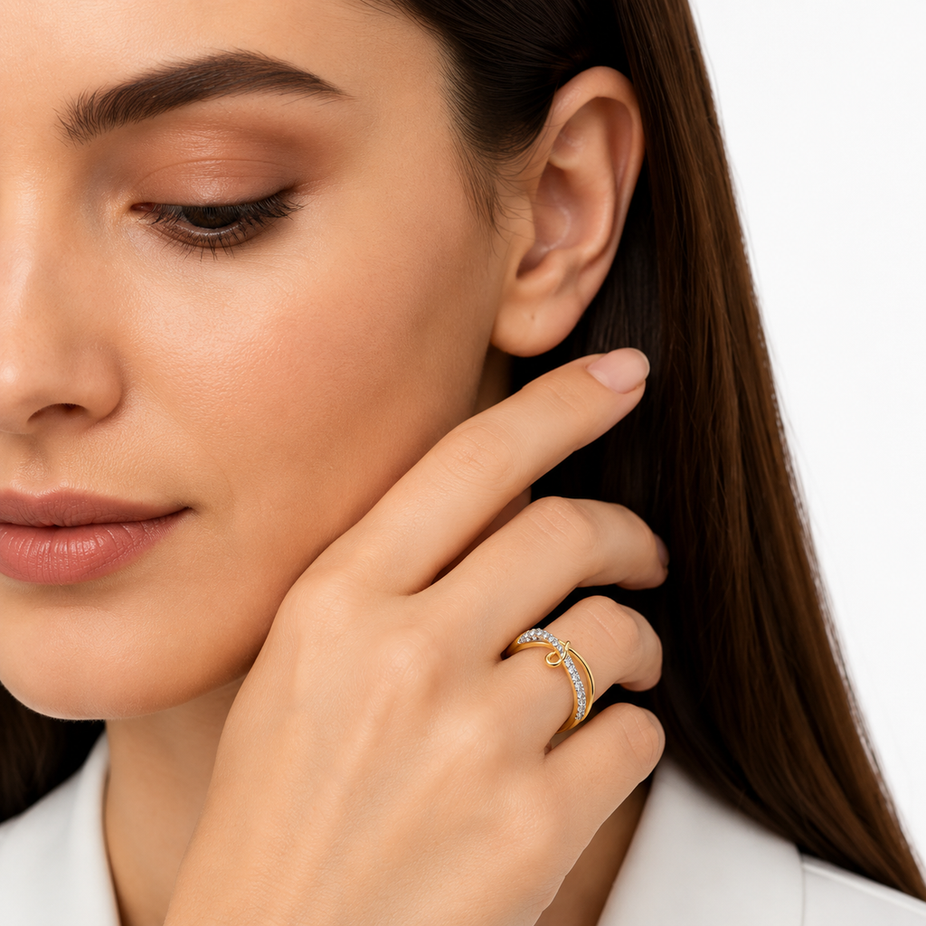 Diamond Wave Ring in 14K Gold, Layered Gold Band Ring, Dainty Infinity Knot Ring, Minimalist Diamond Statement Ring, Unique Anniversary Gift