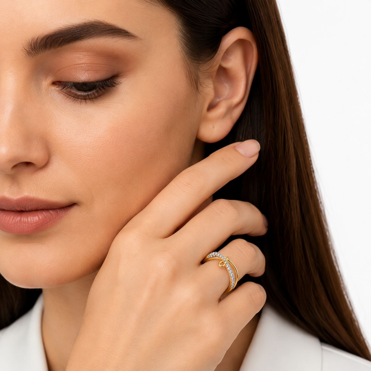 Diamond Wave Ring in 14K Gold, Layered Gold Band Ring, Dainty Infinity Knot Ring, Minimalist Diamond Statement Ring, Unique Anniversary Gift