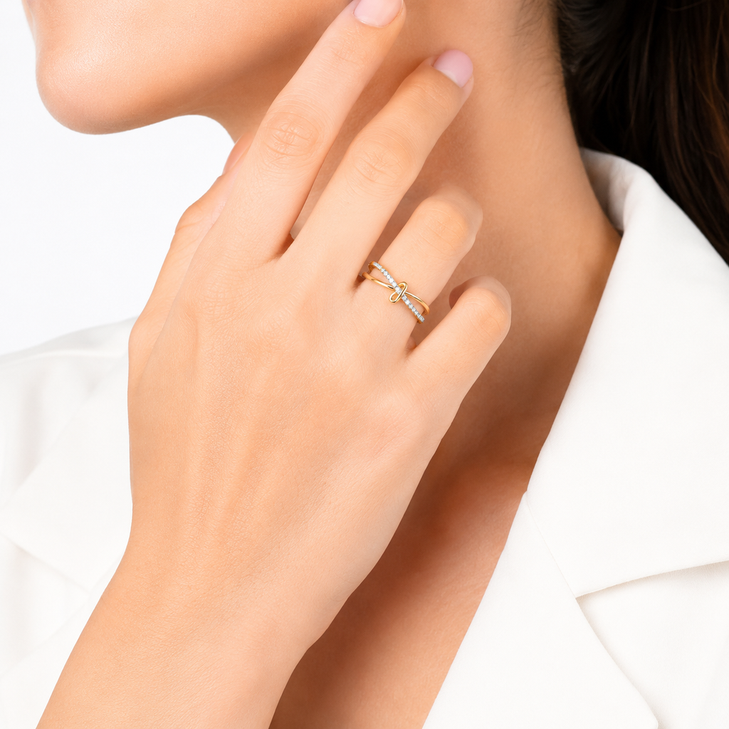 Diamond Wave Ring in 14K Gold, Layered Gold Band Ring, Dainty Infinity Knot Ring, Minimalist Diamond Statement Ring, Unique Anniversary Gift