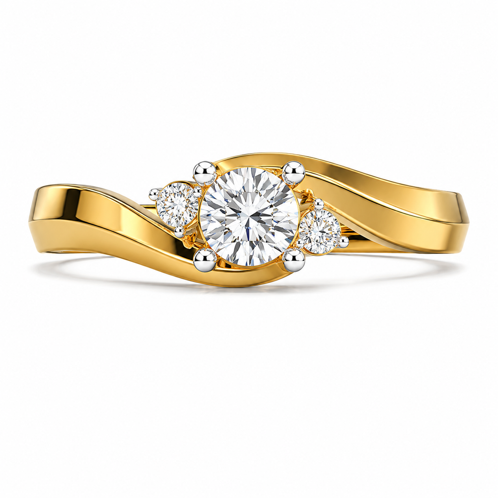 14KT, 3 Stone Diamond Ring, Gold Twist Engagement Ring, Dainty Bypass Promise Ring, Trilogy Anniversary Ring, Unique Wedding Band, Gift for Her