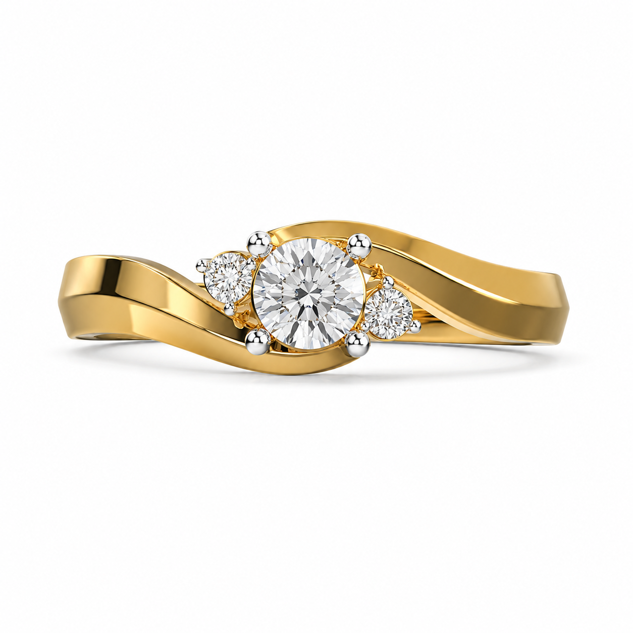 14KT, 3 Stone Diamond Ring, Gold Twist Engagement Ring, Dainty Bypass Promise Ring, Trilogy Anniversary Ring, Unique Wedding Band, Gift for Her