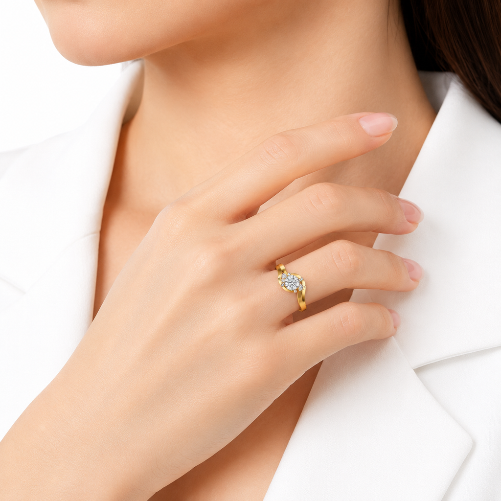 14KT, 3 Stone Diamond Ring, Gold Twist Engagement Ring, Dainty Bypass Promise Ring, Trilogy Anniversary Ring, Unique Wedding Band, Gift for Her
