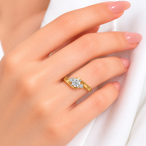 14KT, 3 Stone Diamond Ring, Gold Twist Engagement Ring, Dainty Bypass Promise Ring, Trilogy Anniversary Ring, Unique Wedding Band, Gift for Her