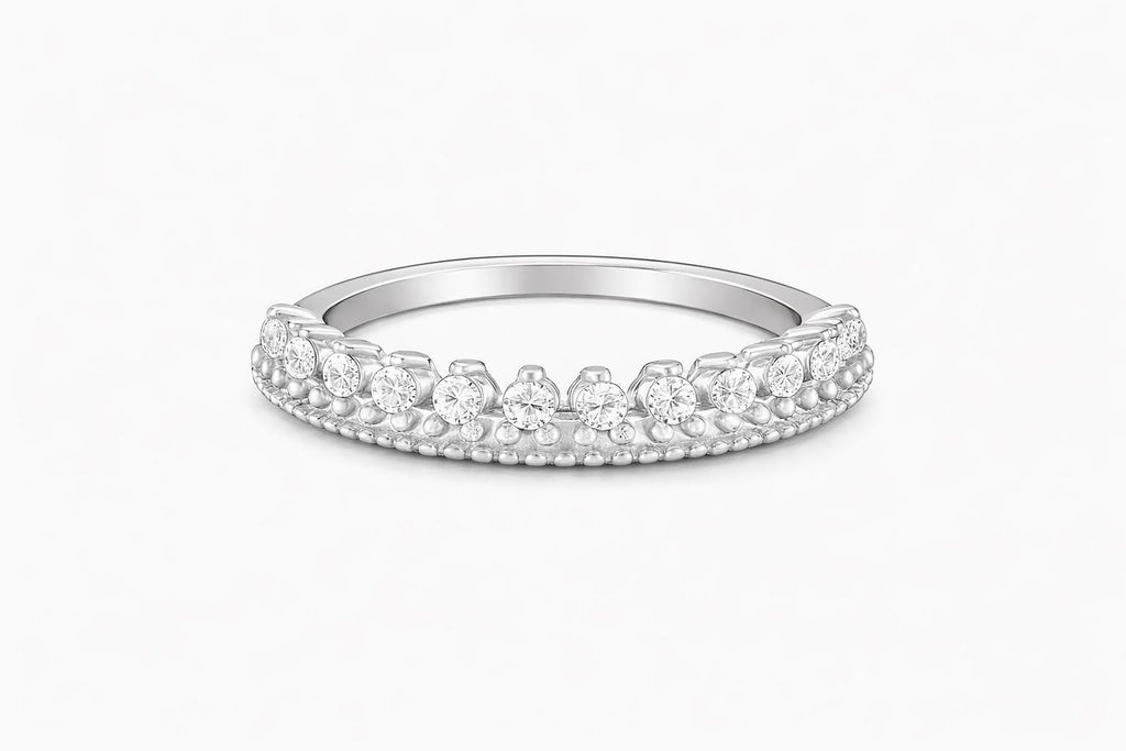 925 Silver Crown Ring, Cubic Zirconia Princess Band, Dainty Fairytale Stacking Ring