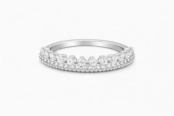 925 Silver Crown Ring, Cubic Zirconia Princess Band, Dainty Fairytale Stacking Ring