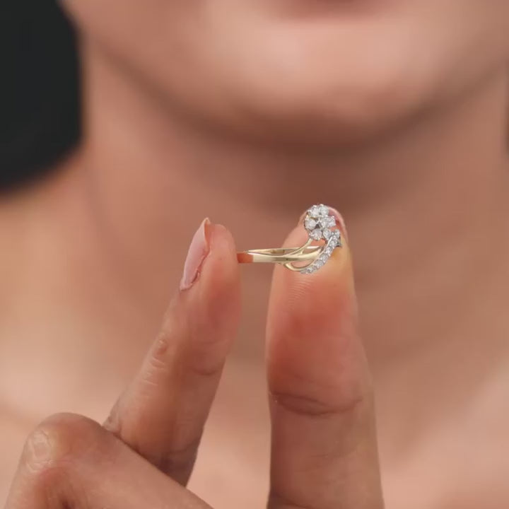 14K Gold Flower Diamond Ring, Cluster Diamond Engagement Ring, Delicate Bypass Floral Ring for Women, Unique Anniversary Gift, Promise Ring