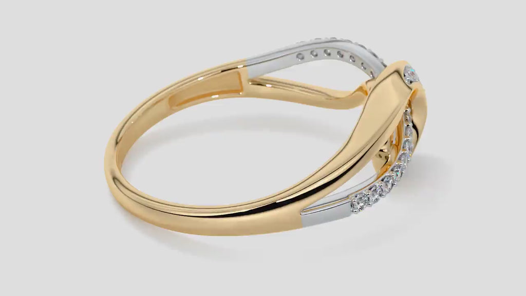 18K Gold Abstract Loop Ring, Two Tone Diamond Knot Ring, Unique Interlocking Wave Band, Dainty Promise Ring for Her, Anniversary Gift